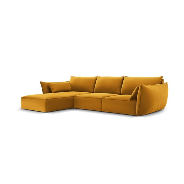 Zamatová rohová pohovka v horčicovej farbe (ľavý roh/s leňoškou) Vanda – Mazzini Sofas-image-2