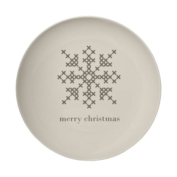 Biely kameninový tanier Bloomingville Cross Christmas, ⌀ 25 cm