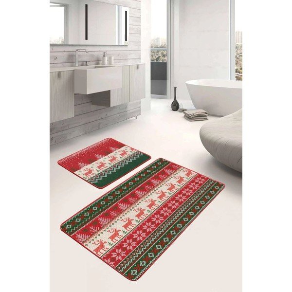 Zamatové kúpeľňové predložky v súprave 2 ks 60x100 cm Merry Christmas – Mila Home-image-1