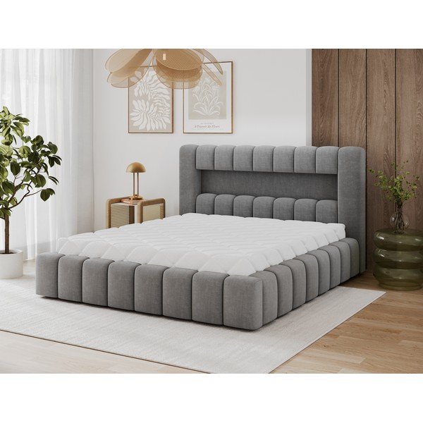 Sivá čalúnená dvojlôžková posteľ s úložným priestorom s roštom 180x200 cm Lamica – ELTAP-image-2