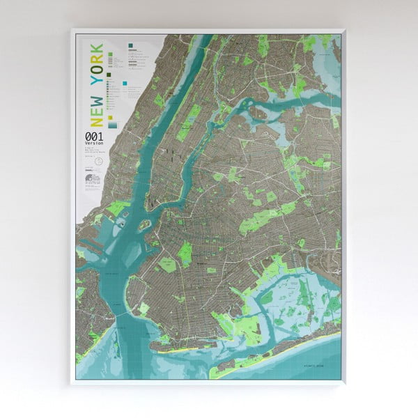 Zelená mapa The Future Mapping Company New York City Street Map, 130 × 100 cm