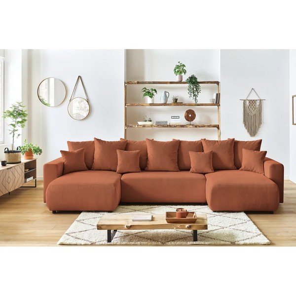 Terakotovočervená menčestrová rozkladacia pohovka do "U" Bobochic Paris Envy-image-1