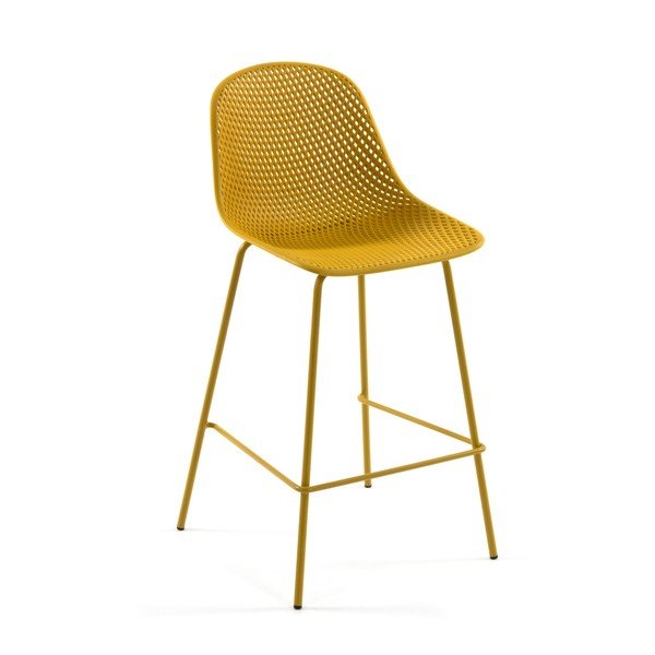 Okrovožltá kovová/plastová záhradná barová stolička Quinby – Kave Home
