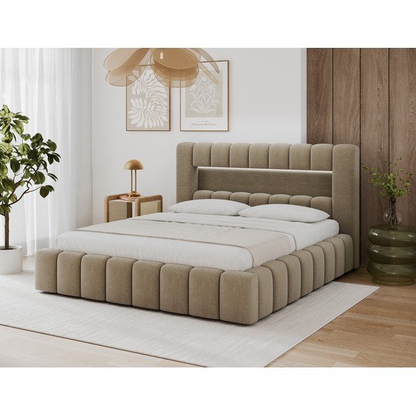 Svetlohnedá čalúnená dvojlôžková posteľ s úložným priestorom s roštom 180x200 cm Lamica – ELTAP-image-3