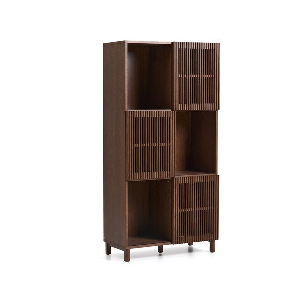 Tmavohnedá knižnica v dekore orecha s posuvnými dverami 84,5x170x42,5 cm Beyla – Kave Home-image-4