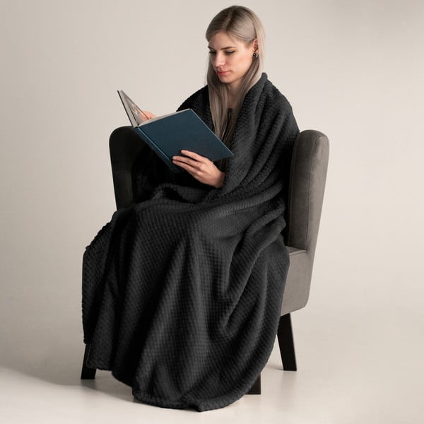 Čierna deka z mikrovlákna DecoKing Henry, 150 × 200 cm-image-1