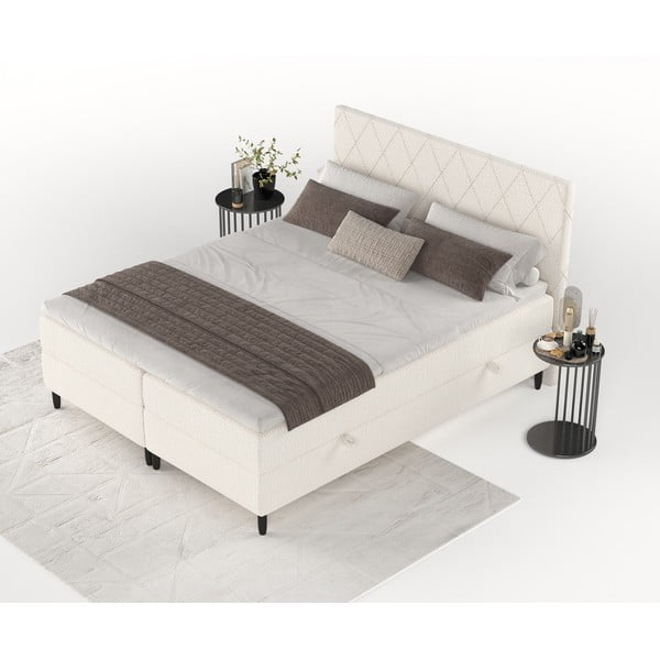 Krémovobiela boxspring posteľ s úložným priestorom 160x200 cm Gwen – Maison de Rêve-image-4
