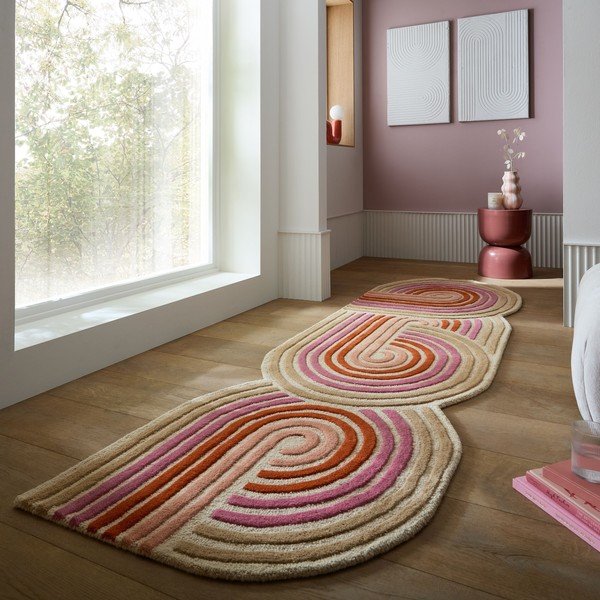 Ružový ručne tkaný vlnený behúň 80x300 cm Spiral Shaped  – Flair Rugs-image-1