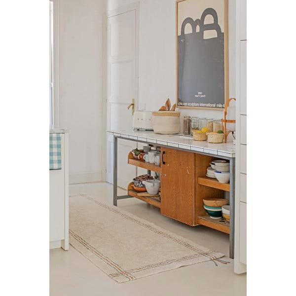 Krémový prateľný ručne tkaný bavlnený behúň 80x230 cm Cuisine Natural – Lorena Canals-image-3