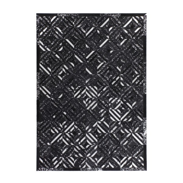 Strieborno-čierny kožený koberec Daz, 80x150cm
