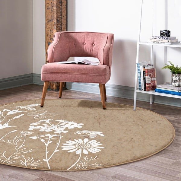 Svetlohnedý prateľný okrúhly koberec vhodný pre robotické vysávače ø 100 cm Comfort – Mila Home-image-1