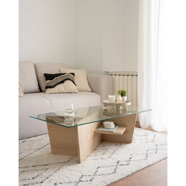 Konferenčný stolík so sklenenou doskou v prírodnej farbe 60x110 cm Balwind – Kave Home-image-1