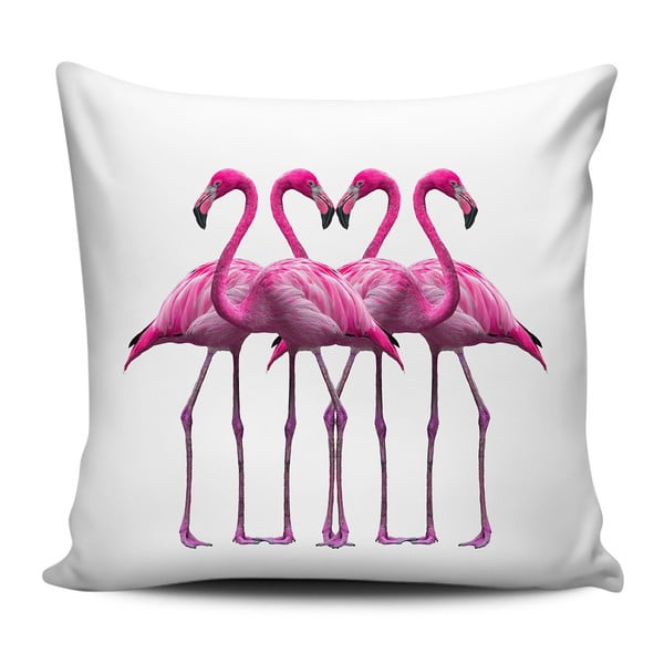 Ružovo-biely vankúš Home de Bleu Pink Flamingo Friends, 43 x 43 cm
