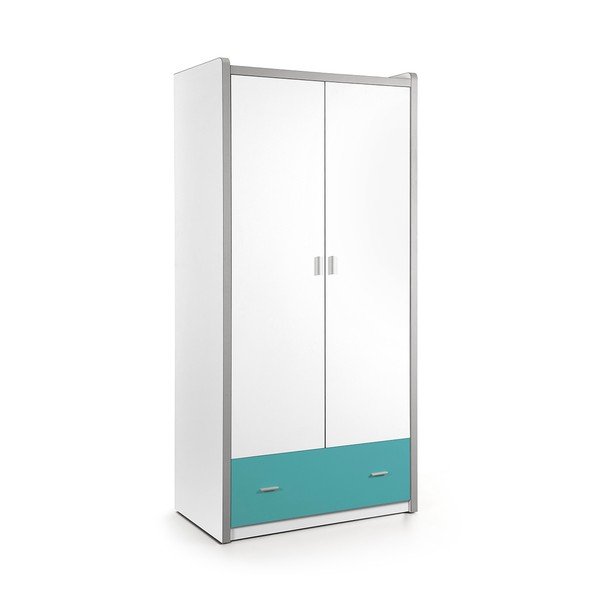 Bielo-tyrkysová šatníková skriňa Vipack Bonny, 202 × 60 × 96,5 cm