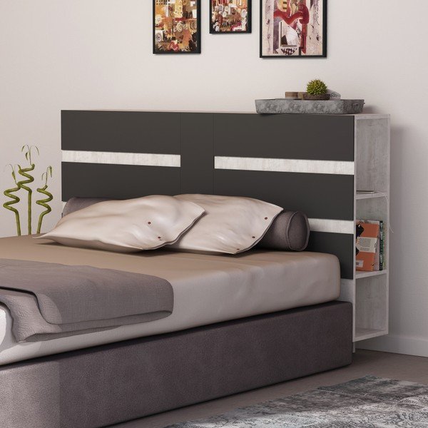 Biele čelo postele s úložným priestorom s antracitovým detailom Homitis Eddo-image-3