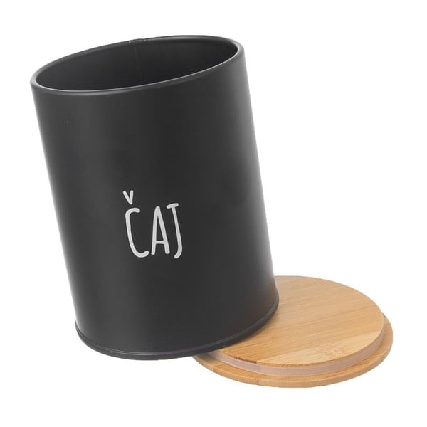 Čierna plechová dóza na čaj s bambusovým vekom Orion, objem 750 ml-image-2