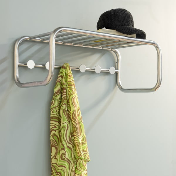 Kovový nástenný vešiak v striebornej farbe s poličkou 72 cm Retro – Spinder Design-image-1