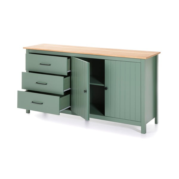Zelená/v prírodnej farbe nízka komoda z borovicového dreva 150x80 cm Miranda – Marckeric-image-4
