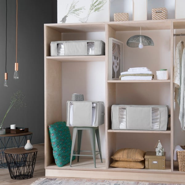 Vákuový/vystužený látkový úložný box na oblečenie 56x56x16,5 cm Granit – Compactor-image-1