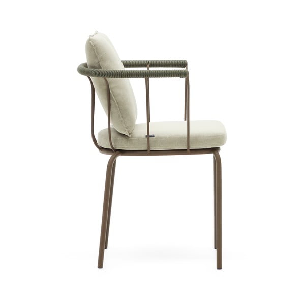 Zelená/béžová kovová záhradná stolička Salguer - Kave Home-image-3