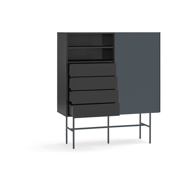 Čierno-antracitová vysoká komoda s posuvnými dverami 120x140 cm Nube – Teulat-image-3