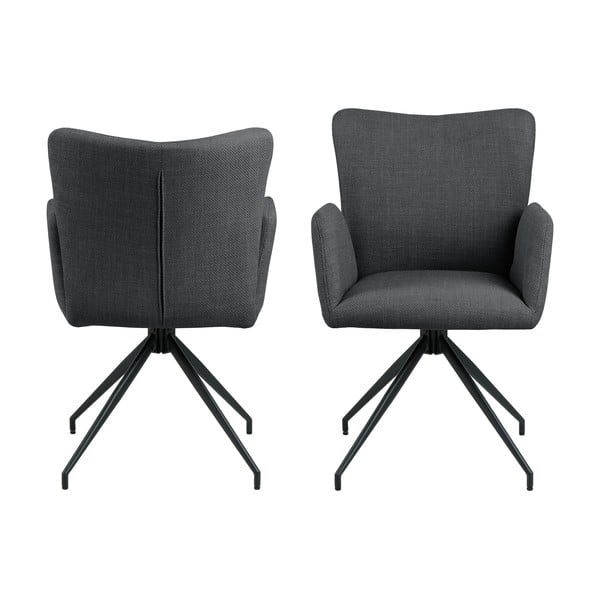 Tmavosivé čalúnené jedálenské kreslá v súprave s podrúčkami 2 ks Laura – Actona-image-3