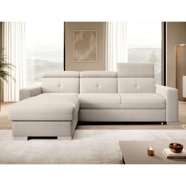 Béžová rozkladacia/s úložným priestorom rohová pohovka (ľavý roh/s leňoškou) Fresia – ELTAP-image-1