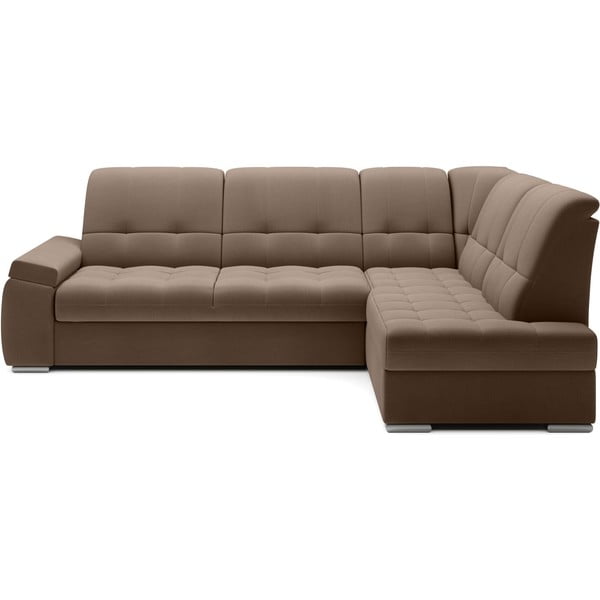 Hnedá zamatová rozkladacia/s úložným priestorom rohová pohovka (pravý roh/do L) Sado – ELTAP