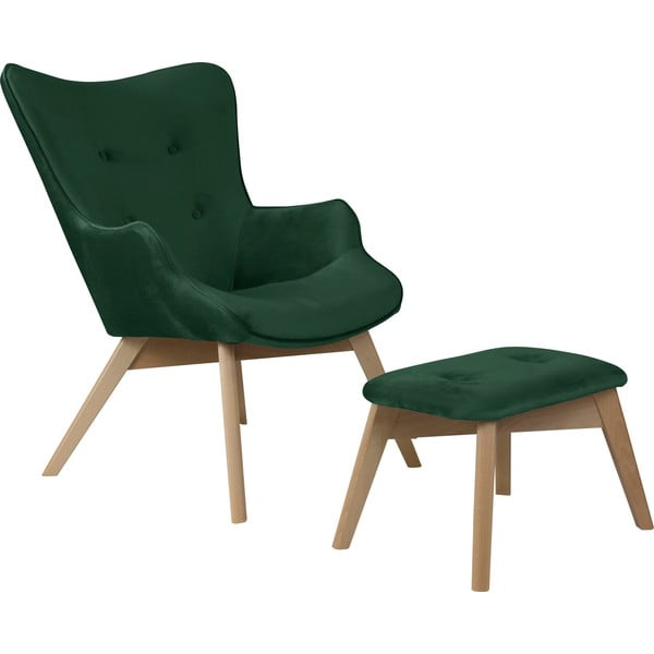 Tmavozelené zamatové kreslo s podnožkou Niko – Ropez