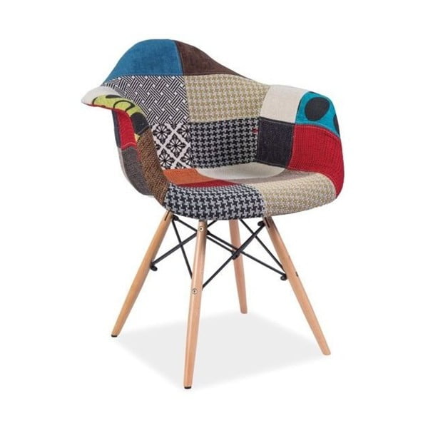 Farebná jedálenská stolička s drevenými nohami Signal Denis Patchwork