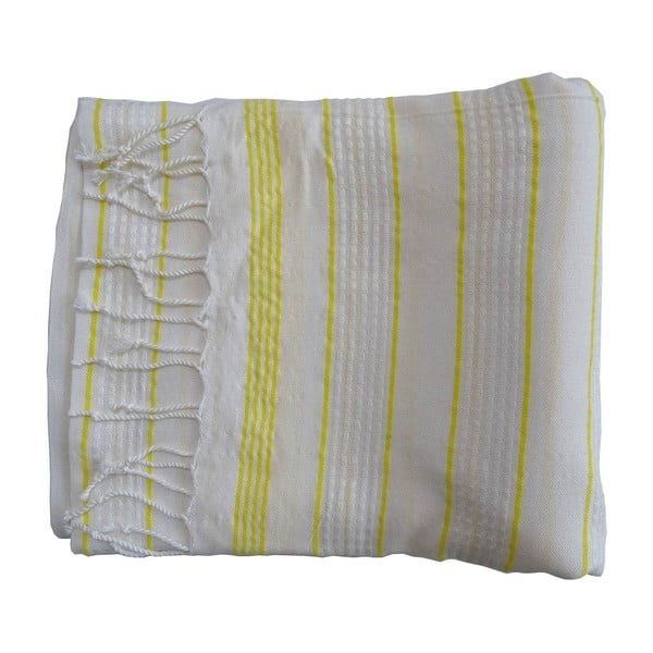 Žlto-sivá ručne tkaná osuška z prémiovej bavlny Bodrum, 100 × 180 cm