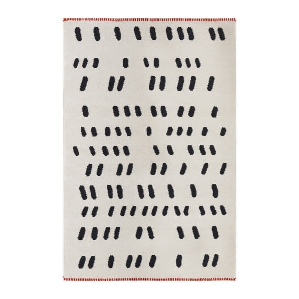Ručne tkaný krémový vlnený koberec s čiernymi detailmi Art For Kids Dashed , 140 × 200 cm