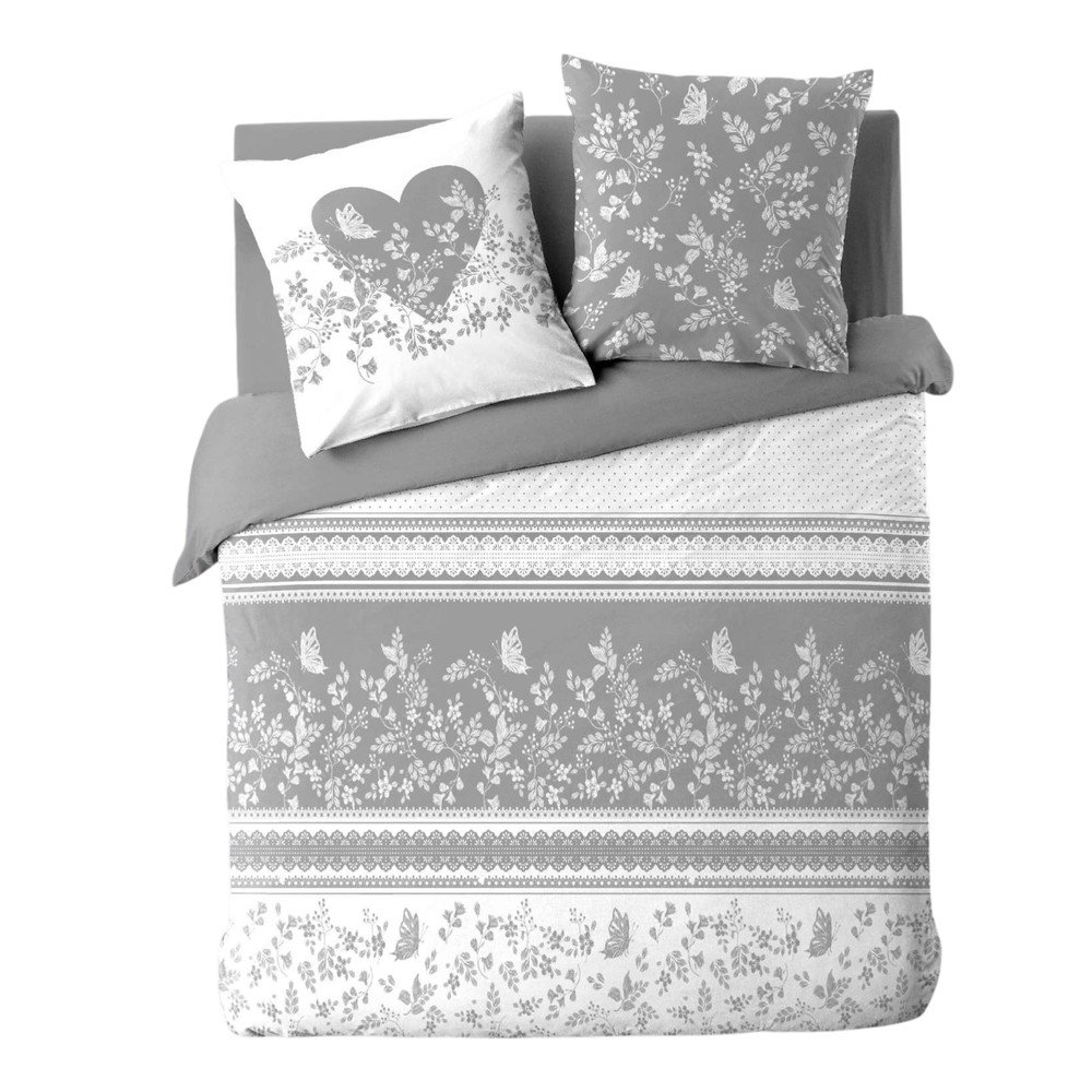 Biele/sivé bavlnené obliečky na dvojlôžko 200x200 cm Annie – douceur d'intérieur