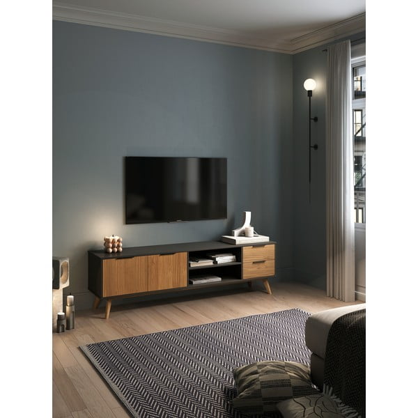Čierny/prírodný TV stolík z borovicového dreva 180x53 cm Lavis – Marckeric-image-1