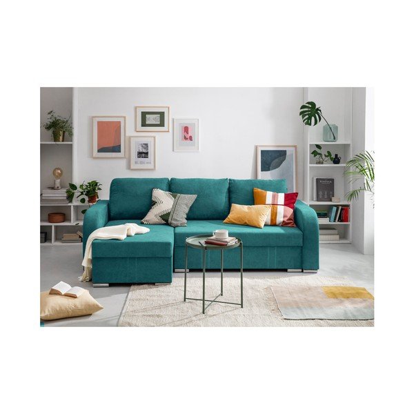 Tyrkysovomodrá rohová rozkladacia pohovka s úložným priestorom Melart Louise, ľavý roh-image-2