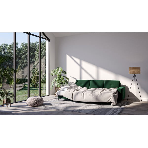 Tmavozelená zamatová rozkladacia rohová pohovka Ghado Moor, ľavý roh-image-1