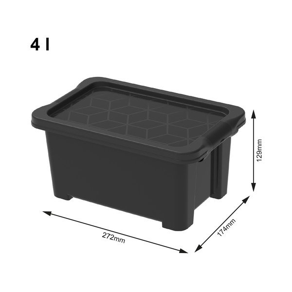 Lesklo čierny plastový úložný box s vekom Evo Easy - Rotho-image-1