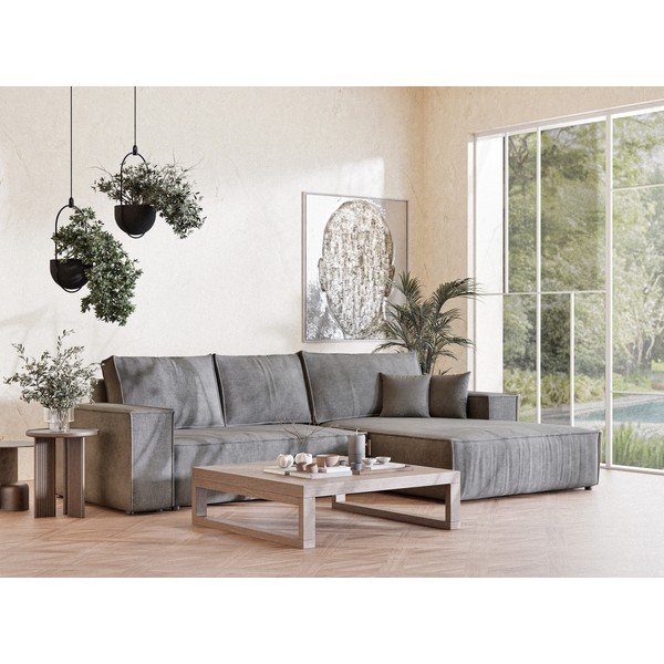 Sivá ženilková rozkladacia/s úložným priestorom rohová pohovka (pravý roh/s leňoškou) Maze – Maison de Rêve-image-1