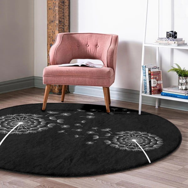 Čierny prateľný okrúhly koberec vhodný pre robotické vysávače ø 80 cm Comfort – Mila Home-image-1