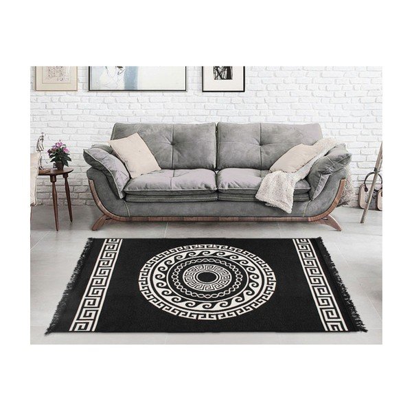 Béžovo-čierny obojstranný koberec Mandala, 120 × 180 cm-image-3