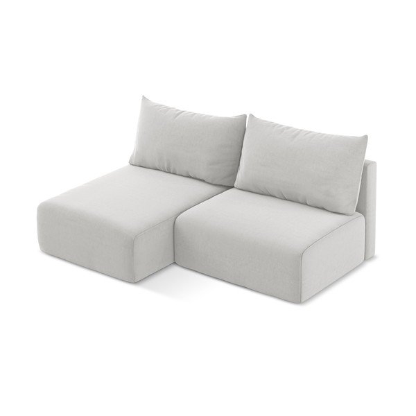 Svetlosivá zamatová rozkladacia/s úložným priestorom rohová pohovka (ľavý roh/s leňoškou) Kalena – Makamii-image-3