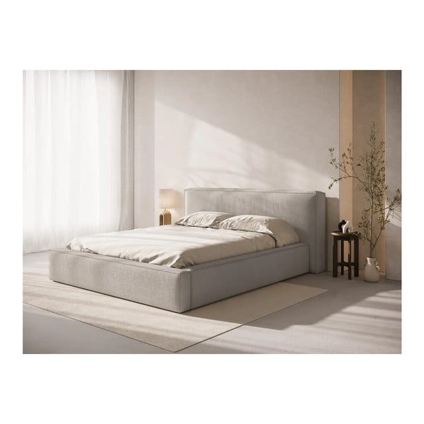 Svetlosivá čalúnená dvojlôžková posteľ s úložným priestorom s roštom 140x200 cm Simon Olivia – Micadoni -image-1
