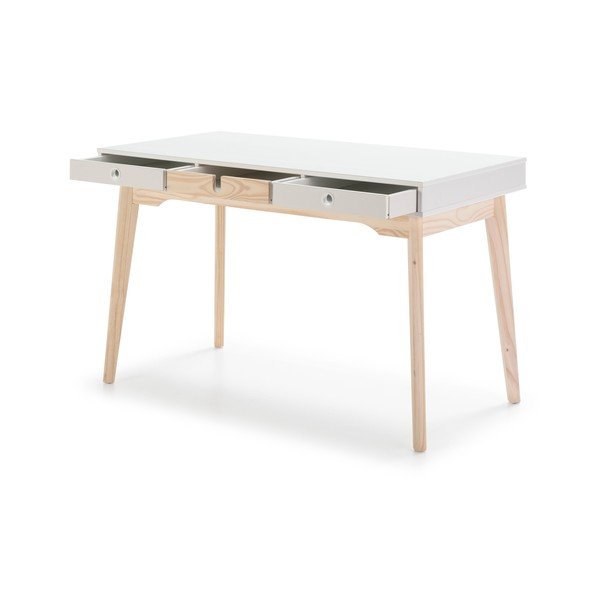 Biely písací stôl s nohami z borovicového dreva Marckeric Kiara-image-3