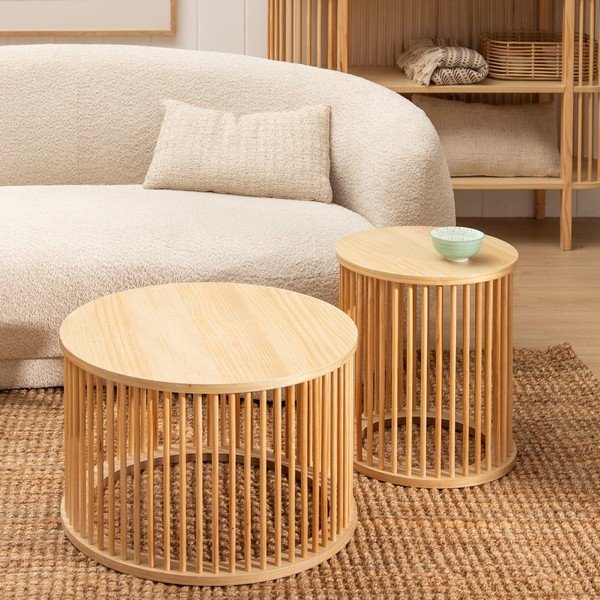 Okrúhly konferenčný stolík v dekore borovice v prírodnej farbe ø 60 cm Stick – Ixia-image-1
