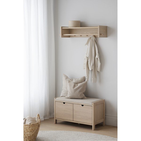 Nástenný vešiak z dubového dreva v prírodnej farbe s poličkou Hillmond – Rowico-image-1