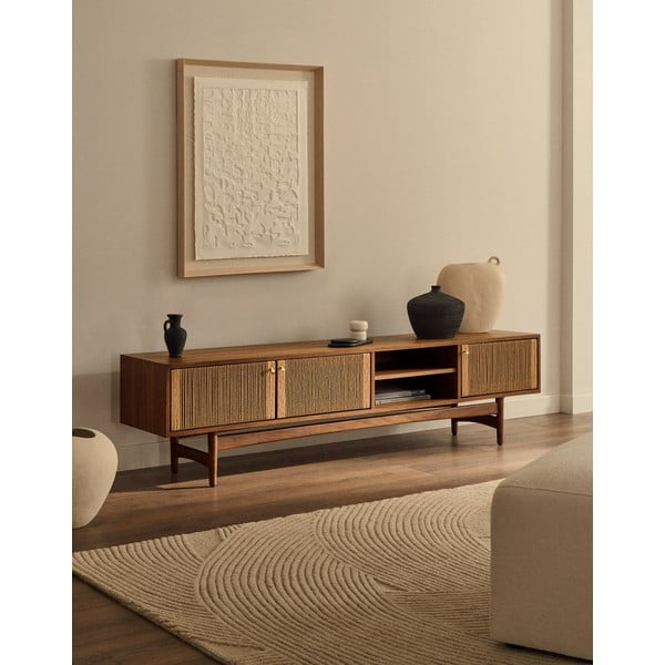 Hnedý TV stolík v dekore orecha 200x50 cm Elan – Kave Home-image-1