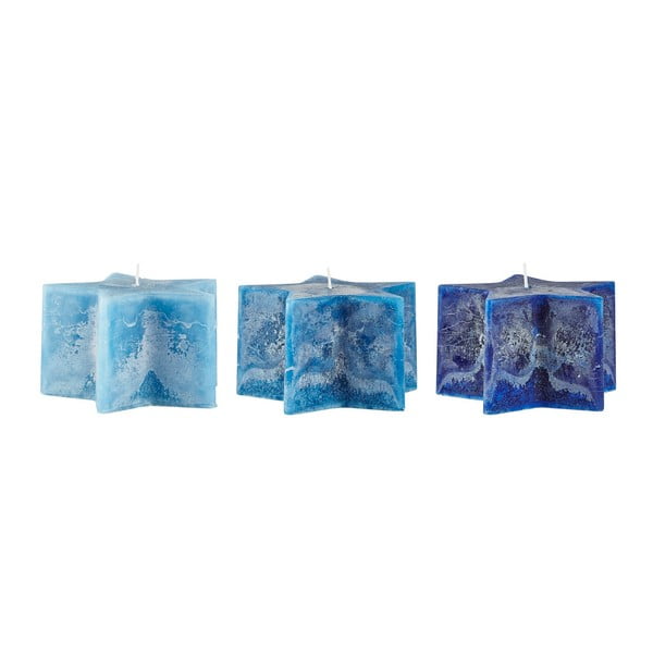 Sada 3 modrých sviečok KJ Collection Stars, ⌀ 14 x 8,5 cm