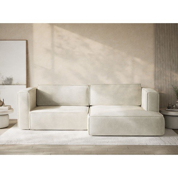 Krémová ženilková rozkladacia/s úložným priestorom rohová pohovka (pravý roh/s leňoškou) Velto – Maison de Rêve-image-1