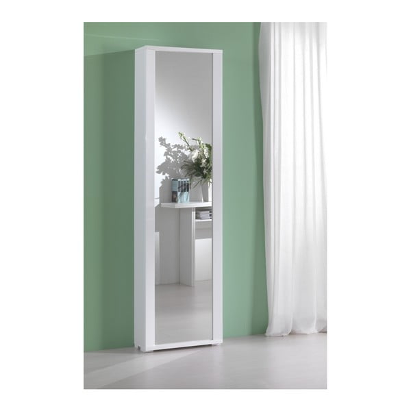 Lesklá biela skrinka so zrkadlom Terraneo
