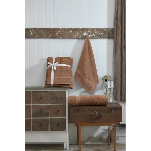 Hnedé froté bavlnené uteráky a osušky v súprave 2 ks – Foutastic-image-2